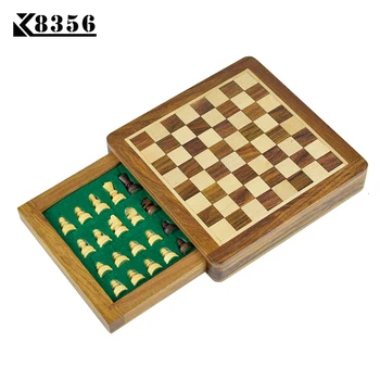

K8356 Solid Wood Mini Chess Portable Non-slip Drawer Pieces Box International Magnetic Chess Exquisite Puzzle Convenient Storage