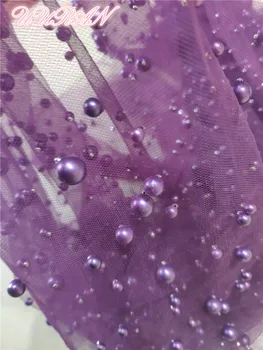 

Navy Blue Dark Green White Purple African Net Lace Fabric with Beads Hot Sale Embroidered Lace Fabric