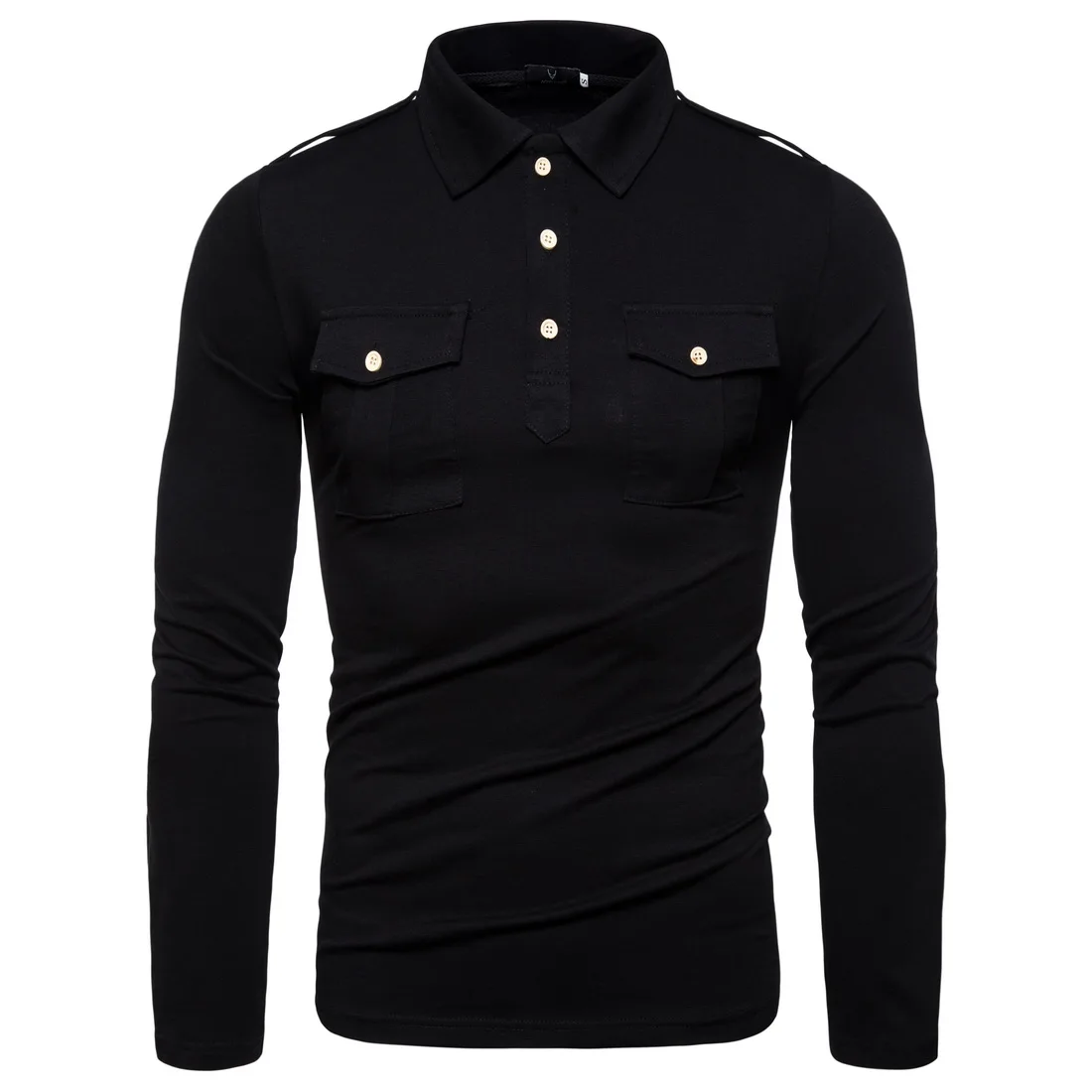 New European Code 2019 Autumn Lapel Long-sleeved Polo Shirt High Quality Military Wind Pocket Decorative Shirt New European Code 2019 Autumn Lapel Long-sleeved Polo Shirt High Quality Military Wind Pocket Decorative Shirt