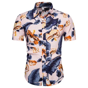

Men's summer creative brand new Hawaiian beach resort short sleeve casual fashion print personalized business shirt dress shirt