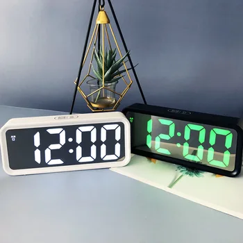 

Large Digital LED Alarm Clock Mirror with USB Charging Port Temperature Calendar Table Clock Snooze Function Electronic Watch