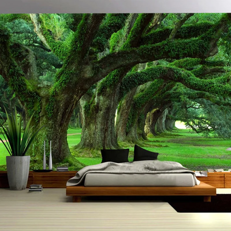 

Dropship Spatial Extension Personality Wall Mural Wallpaper Green Tree Path Landscape Photo Wall Papers Restaurant Home Decor