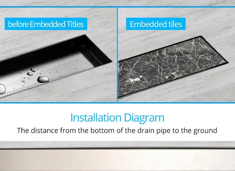 DCAN Stainless Steel Linear Channel Shower Floor Drain Gate 60cm 80cm 100cm 120cm SUS304 Deodorization Type Long Floor Drain (6)