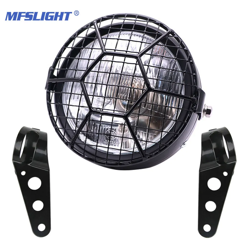 

Retro 6.5 Inch Motorcycle Headlight Bracket Football Grill Protect Motorbike Fog Light Bulb for Cafe Racer Bobber Sportster
