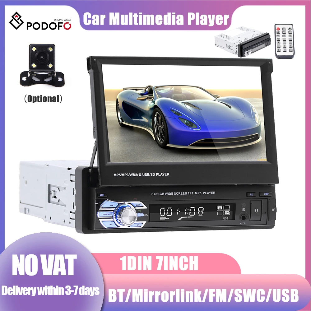 Podofo автомобильный стерео аудио Радио Bluetooth 1DIN 7 &quotHD выдвижной сенсорный экран