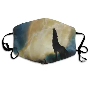 

Face Mask Wolf Howling to Thunderstorm Full Moon Trendy Cycling Half Face Earloop Dust Mask for Women