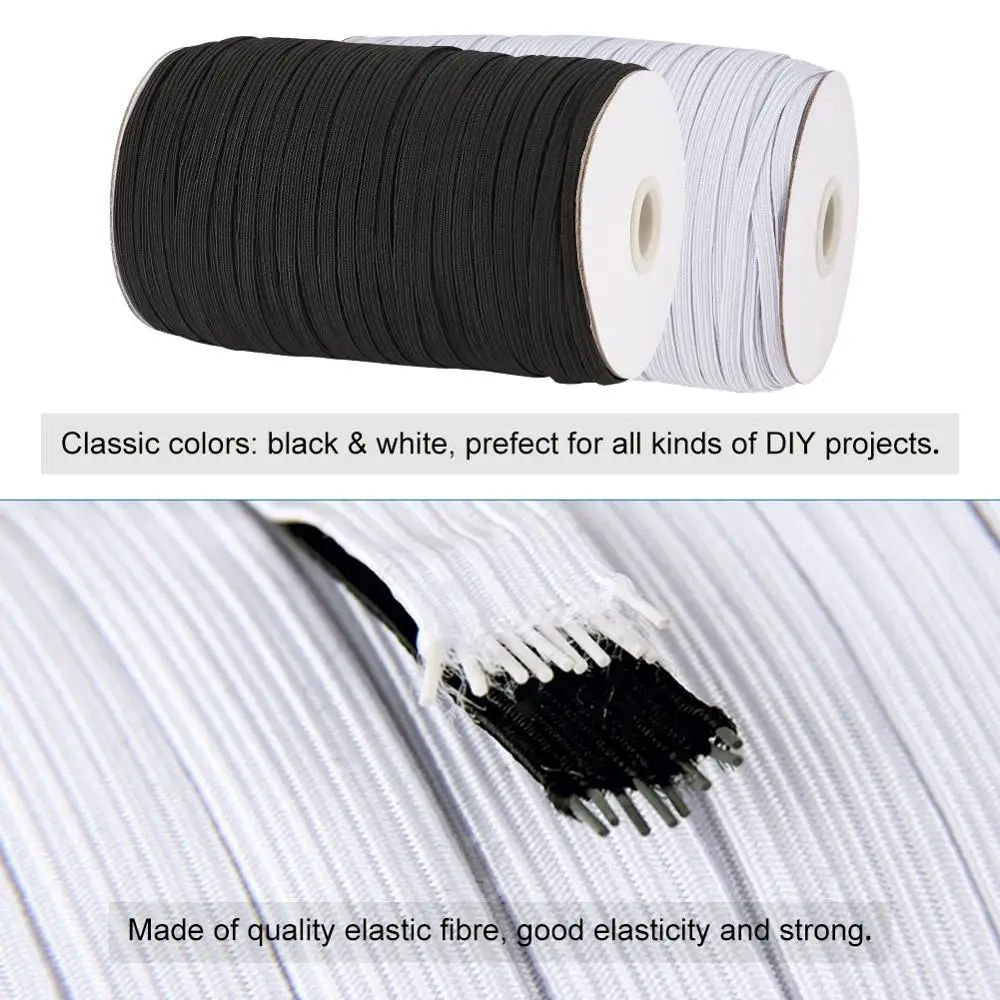 4mm 5mm 6mm 8mm 10mm 12mm Woven Spool White Black Flat Elastic Band Cord  Sewing Knitting Rubber Stretch Rope DIY Mask Garment