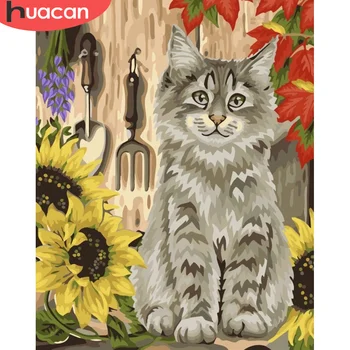 

HUACAN Coloring By Number Cat Flower Gift DIY Pictures Painting By Number Animal Home Decor Drawing On Canvas HandPainted Art