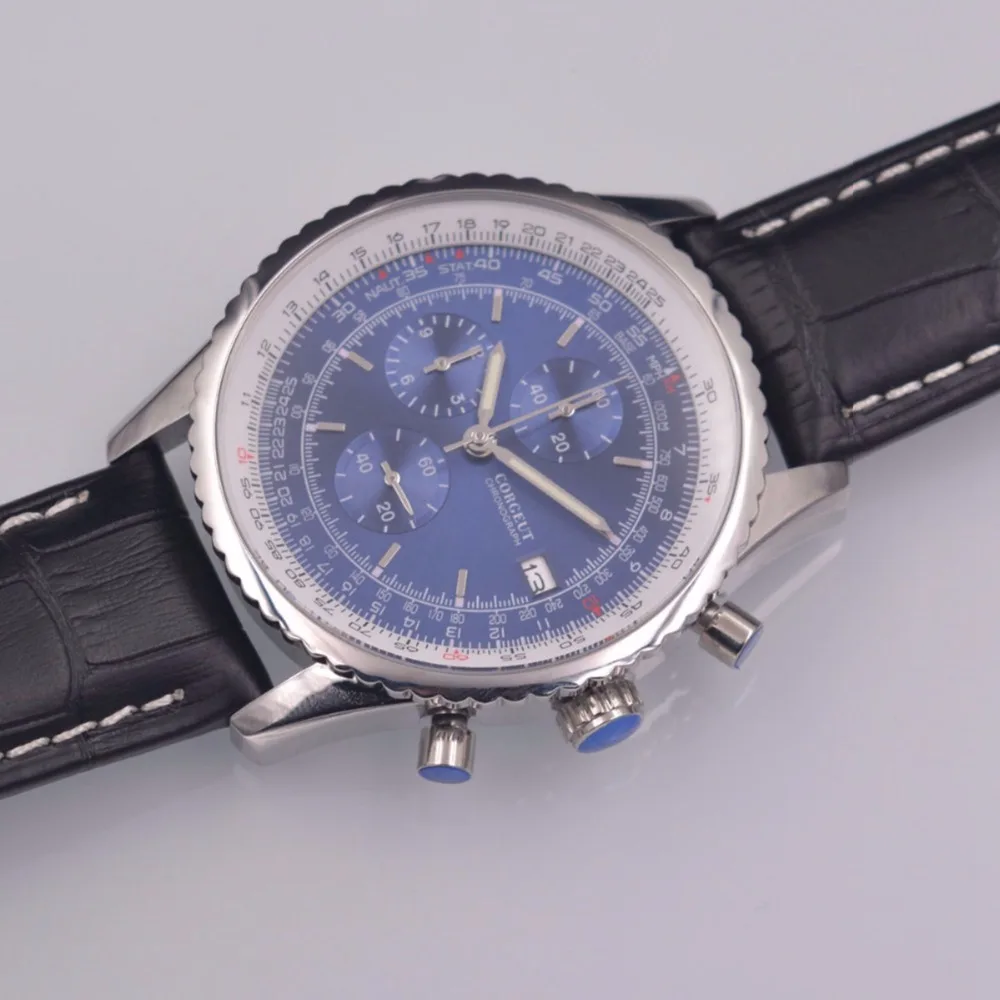 Corgeut модные кварцевые часы мужские роскошные брендовые кожаные хронограф с ремешком Мужские наручные часы Relogio Masculino мужские часы
