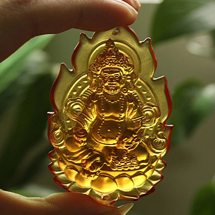 Ancient method glass five way God of wealth yellow white green god carry on small Buddha Pendant | Дом и сад