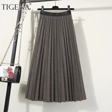 Женская плиссированная длинная юбка TIGENA, трапециевидная юбка миди на высокой талией для женщин на осень-зиму