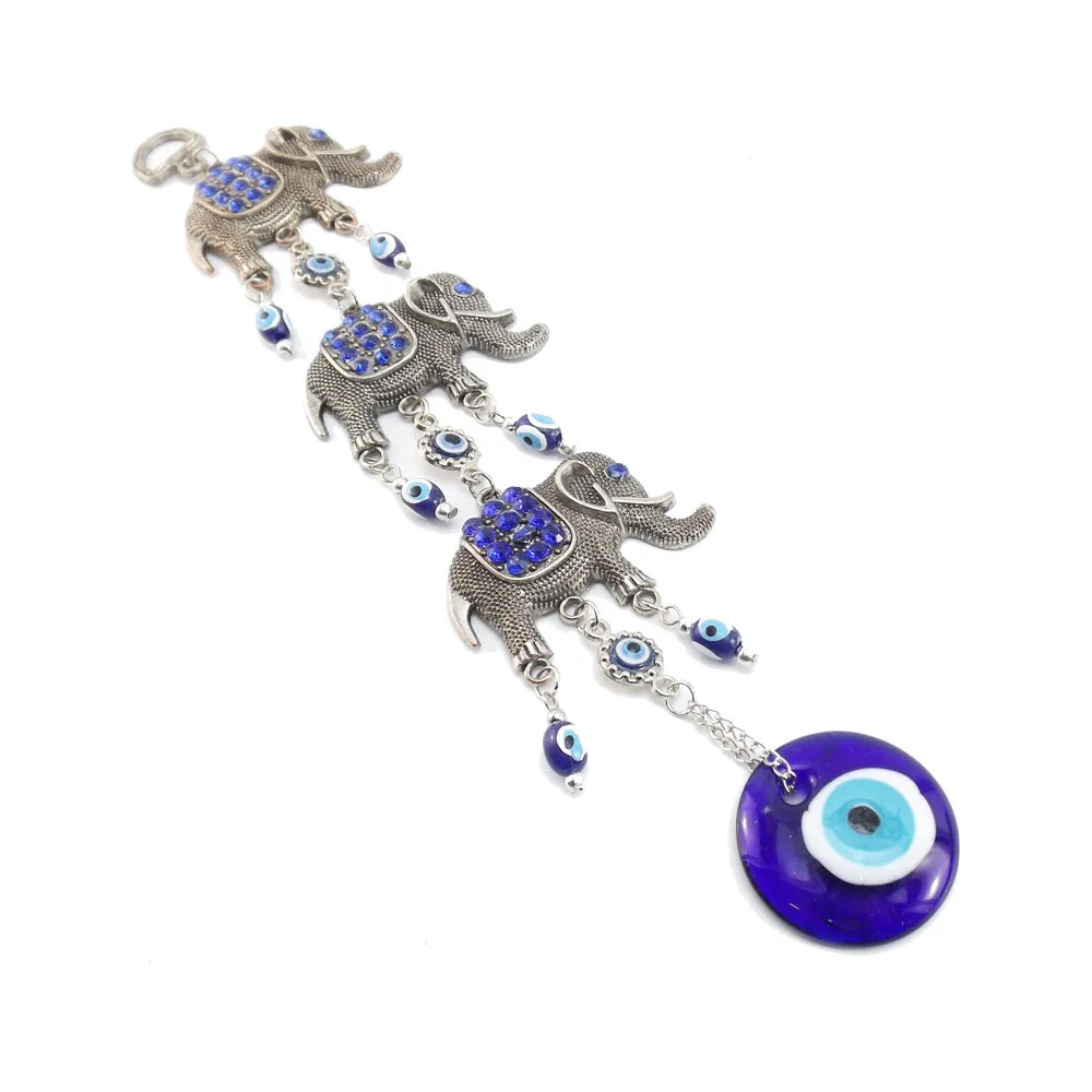 

Turkish style blue eyes glazed three elephant jewelry