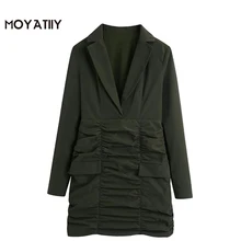 Moyatiy – Mini robe de bureau pour femmes, Blazer plissé, fermeture éclair latérale, drapée, manches longues 