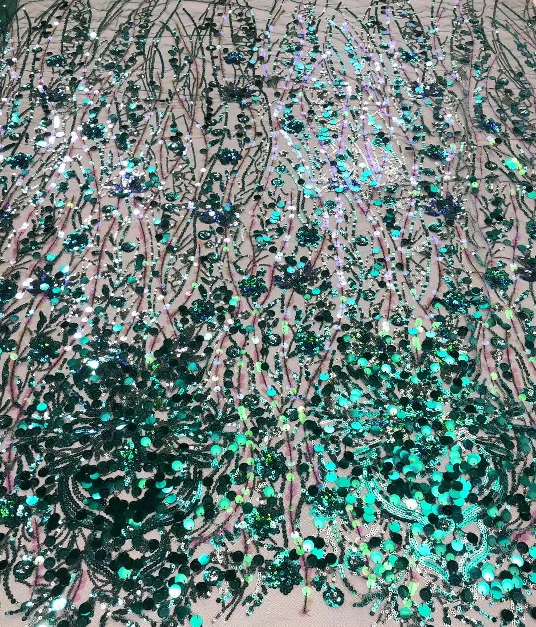 자수 레이스 원단 TS9381, 프랑스 레이스 원단 스팽글 아프리카 레이스 원단