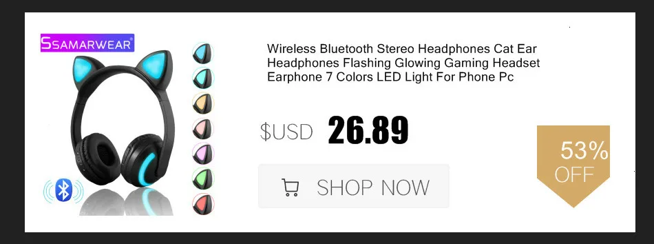Bluetooth стерео наушники беспроводные кошачьи наушники мигающие светящиеся Игровые наушники 7 цветов светодиодный светильник для телефона ПК
