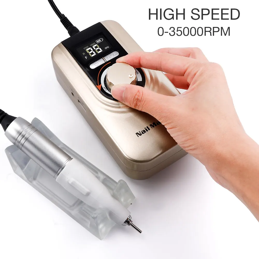 Online 35000RPM juego de manicura de taladro de uñas juego de máquina de lápiz de uñas con enchufe de la UE batería portátil máquina para pulir uñas