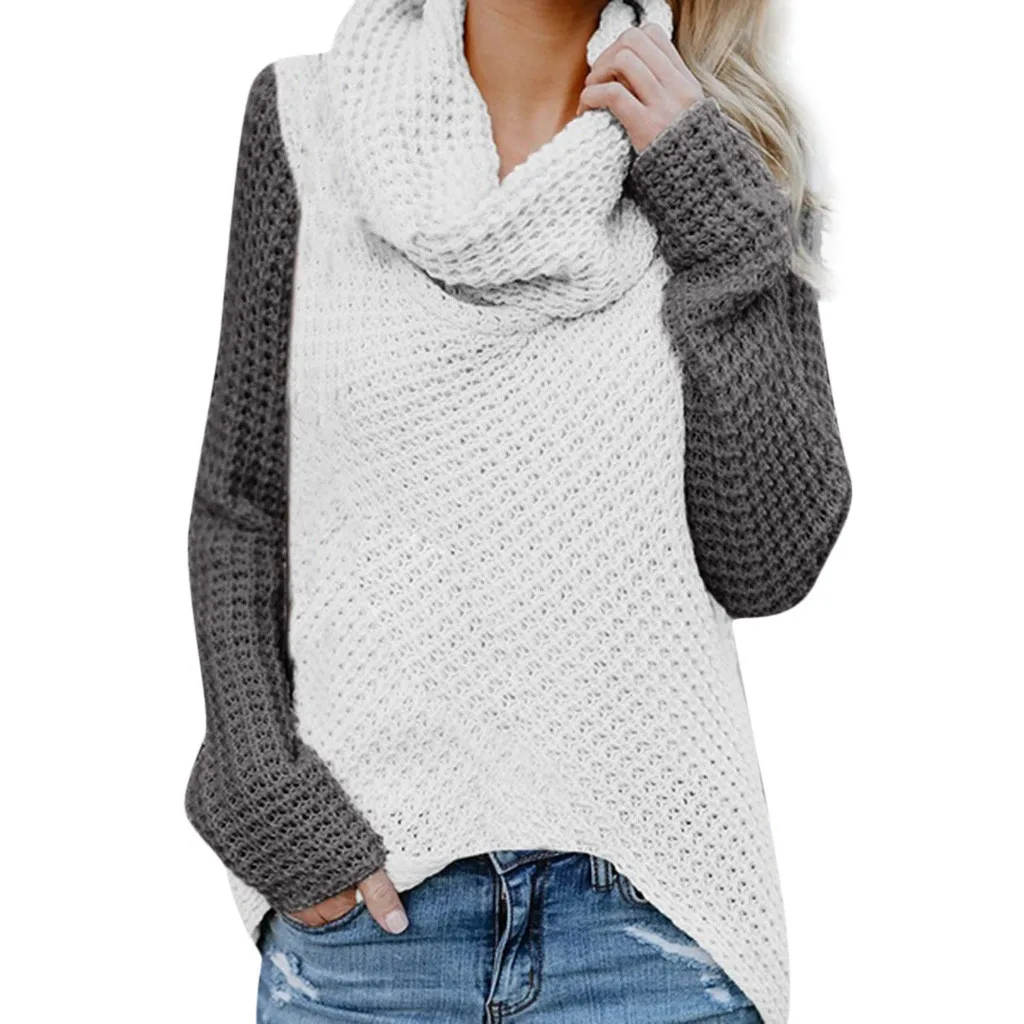 Женский свитер с открытыми плечами, Повседневный пуловер с длинными рукавами в стиле пэчворк, зимняя одежда для женщин, женская одежда, Sueter Mujer Invierno - Color: White