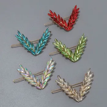 

1Pcs Leaves Shape Hair Clips 5 Colors Large V-shaped Alloy Rhinestone Hairpins For Fashion Women Girls Hairgrip Headwear