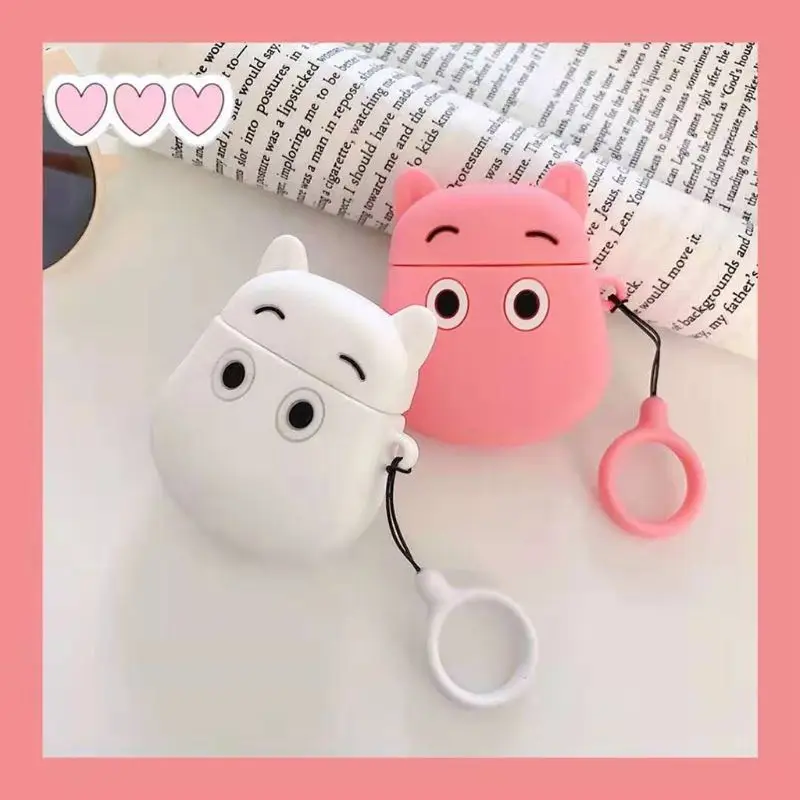 Cartoon Hippo Pattern Soft Silicone Protective Case Skin Protector with Lanyard for Airpods 1/2 Charging Box Accessories