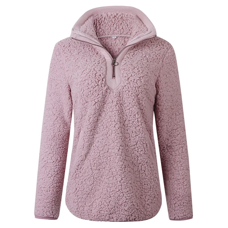 Winter Women Sherpa Sweaters Oversized Fleece Hooded Pullover Loose Fluffy Coat Zipper Coat Jacket Coat Top Outwear