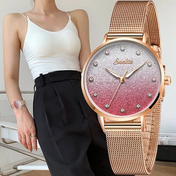

Stainless Steel Mesh Wristwatches Top Brand Luxury Japan Quartz Movement Rose Gold Designer Elegant Style Watches For Women