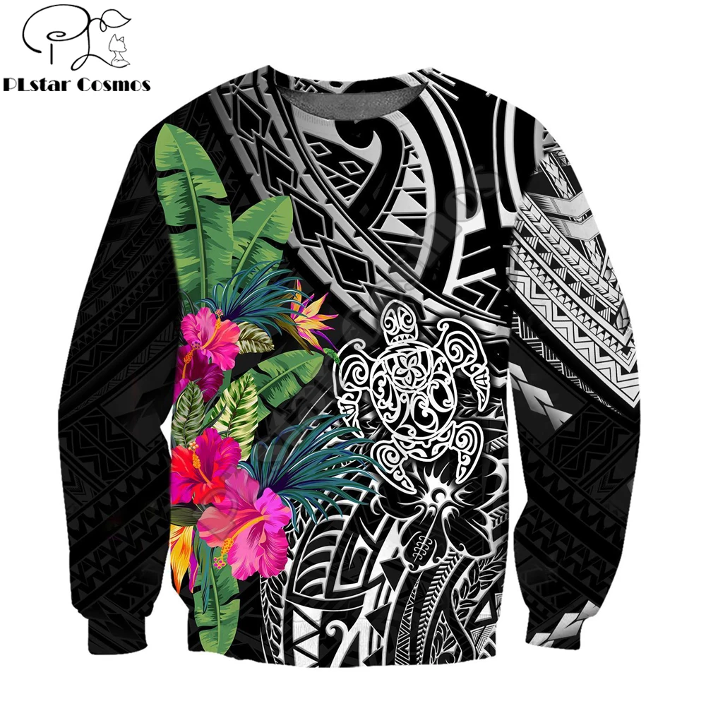 Autumn Hoodies Pohnpei Polynesian Turtle Tattoo & Flowers 3D Printed Unisex Zip Pullover Casual Harajuku Streetwear DW0406