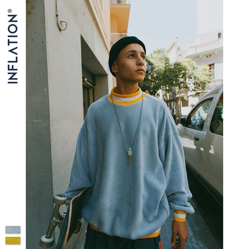 Tanie INFLATION męska bluza dorywczo zima jesień ciepła bluza z okrągłym dekoltem męskie aksamitne bluzy Pullover mężczyźni odzież 9623W