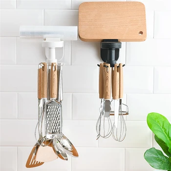 

360 Degrees Rotated Kitchen Hooks Self Adhesive 6 Hooks Home Wall Door Hook Handbag Clothes Ties Bag Hanger Hanging Rack