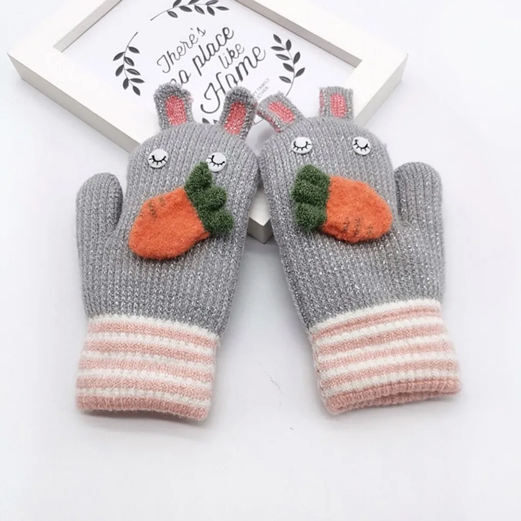 KANCOOLD, рождественские, детские, зимние, полный палец, варежки, перчатки, Кролик, морковь, уши, в полоску, с принтом, теплые, вязаные перчатки для детей