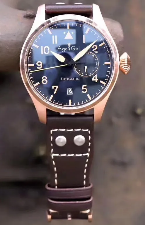 

Famous Brand New Men Automatic Mechanical Big Pilot Le Petit Prince 7 Day Power Reserve Brown Leather Rose Gold Blue Date Watch