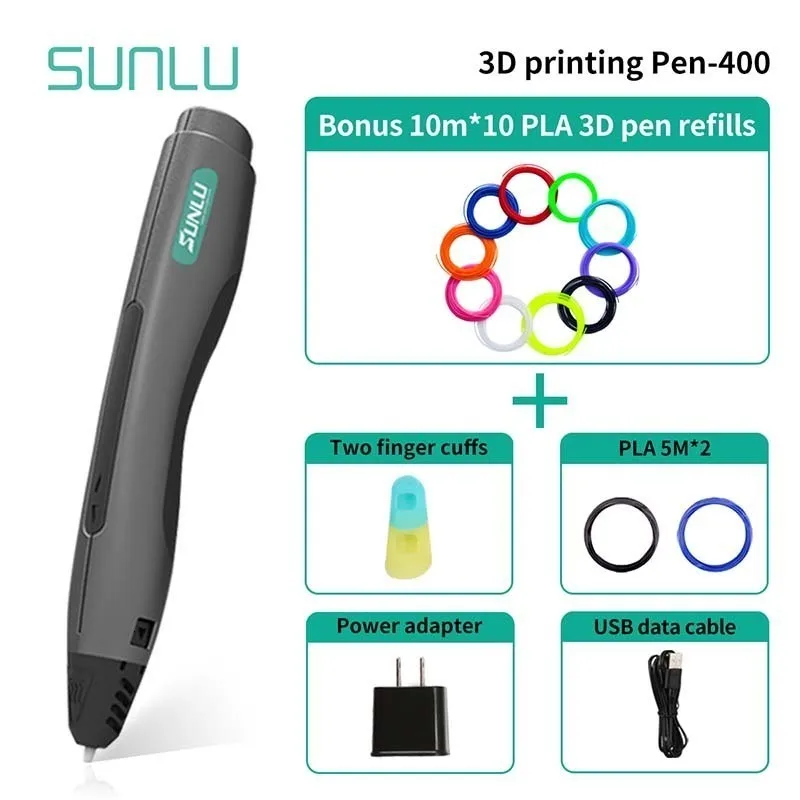 SUNLU SL-400 3D печать Ручка черный цвет Дети Dolling 3D ручка Подарочная коробка набор для детей и взрослых включают 1,75 мм PLA нити