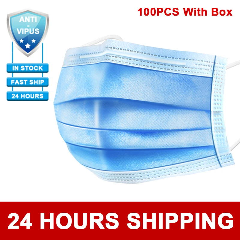 

1000pcs Face Mouth Anti Virus Mask Disposable Protect 3 Layers Filter Dustproof Earloop Non Woven Mouth Masks 48 hours Shipping