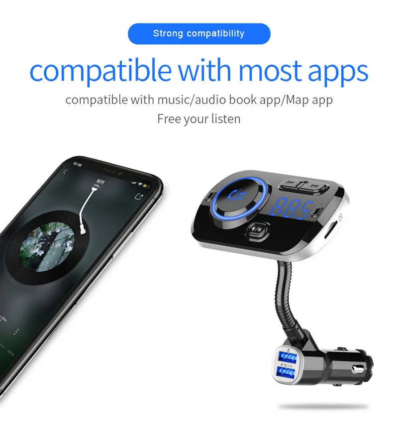 JaJaBor FM передатчик беспроводной A2DP MP3 аудио музыкальный плеер Bluetooth 5,0 автомобильный комплект громкой связи двойной USB 3.1A QC3.0 Быстрая зарядка
