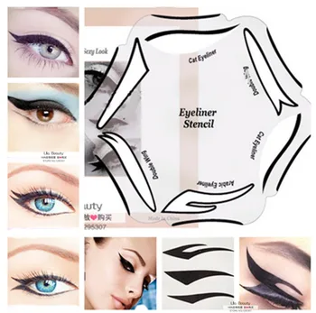 

6 Style in 1 Makeup Cat Fish Tail Double Wing Eyeliner Stencil Kit Model for Eyebrows Template Fard a Paupiere Card