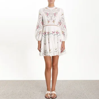 

Summer 2019 Mini Dress Sexy Celebrity Print Embroidery Women O Neck Lantern Sleeve Night Club Body con Party Dresses Wholesale