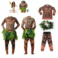 Мода Хэллоуин взрослых мужчин Моана Мауи татуировки футболка брюки Трава юбка Пасхальный костюм для косплея