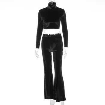 

Fashion Women Turtle Neck Sweatshirt Crop Top Wide Leg Long Pants Tracksuit Crop Top Wide Leg Long Pants Tracksuit Fashion Women