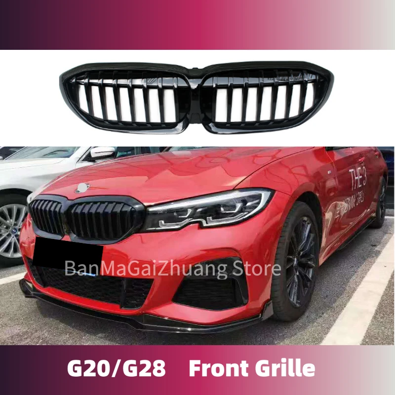 Gloss Black Front Kidney Grille for BMW G20 G28 2019-2020 ABS Plastic Single Line Racing Grille