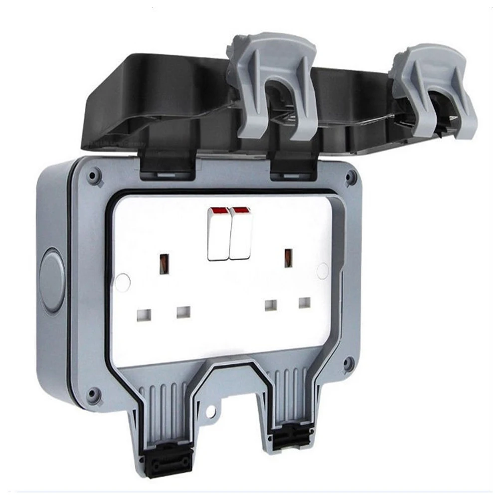 

13A Outdoor Socket Electric IP66 Waterproof External Switched With Cover Power Dustproof Wall Mount Double Plug Outlet Box Safe