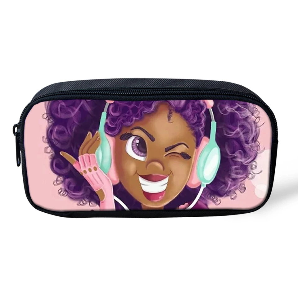 

Cartoon Kids Pencil Bags African Girls Prints Pattern Girls Travel Make-up Bags Afro Arts Designer Students Pen Bags
