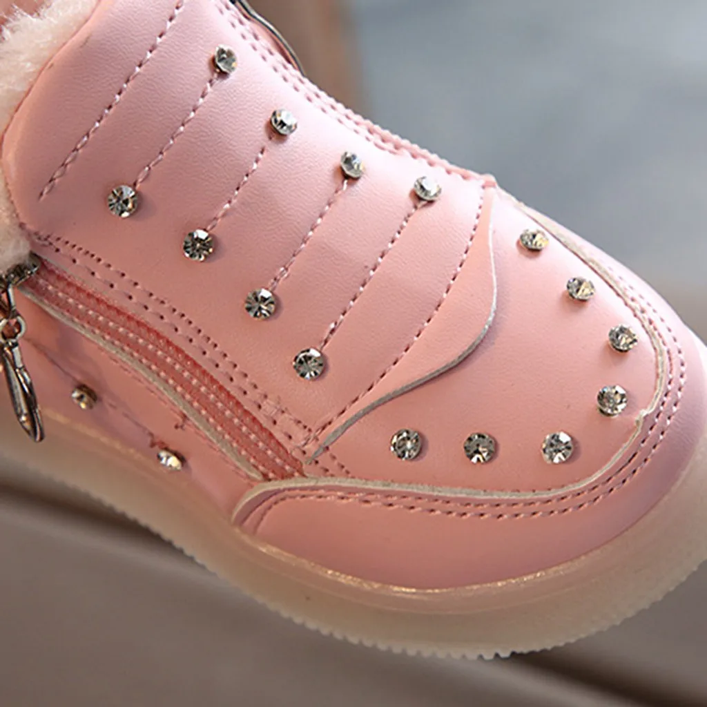 Зимние сапоги для девочек детские зимние ботинки детские зимние теплые светящиеся ботинки для маленьких девочек светящаяся обувь со светодиодной подсветкой на молнии с кристаллами# C