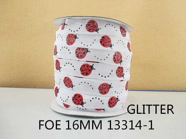 

David accessories 50yards/roll 5/8"16mm Ladybug Printed Glitter Elastic Ribbon DIY Bow Bag Material Home Decoration,50Yc7665
