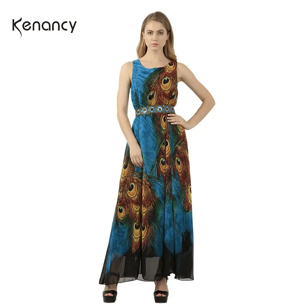 Женское шифоновое платье макси Kenancy летнее в стиле бохо с О образным вырезом и