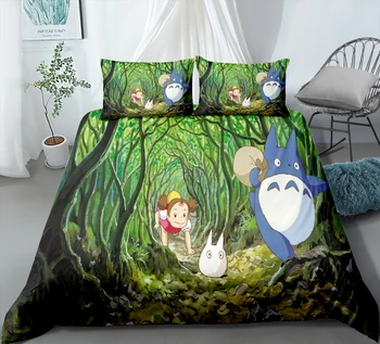 

Teens Bedding Set Lovely Totoro Anime Forest Bed Linen Set Soft Microfiber Single Double Full Queen King Size Duvet Cover Set