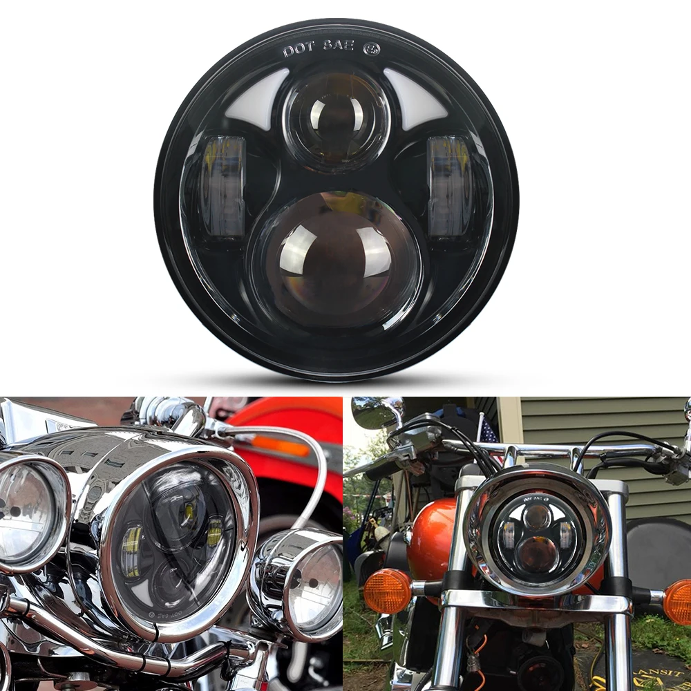 

1pcs 5.75 Inch Motorcycle LED Headlight led DRL Hi/Low Beam Light for Sportster Black