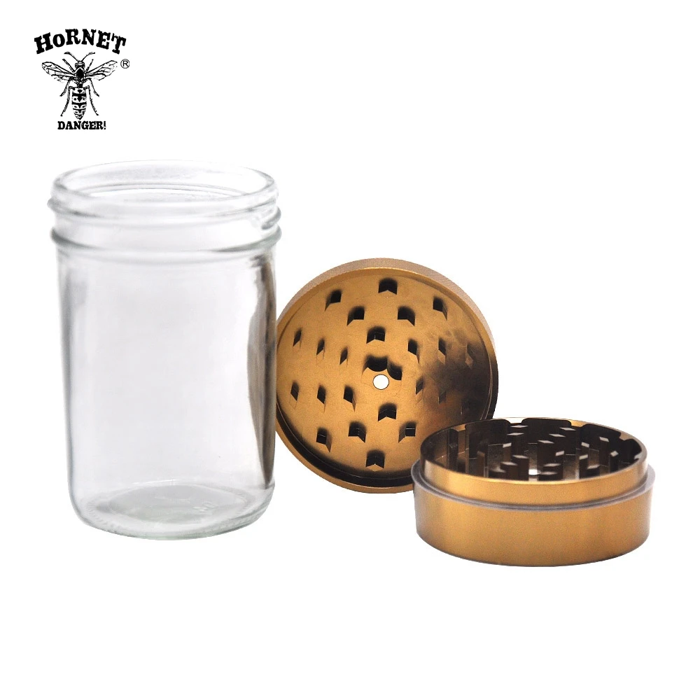 

HORNET Aircraft Aluminum Smoking Herb Grinder With Big Glass Stash Storage Jar 75MM 2 Piece Metal Tobacco Grinder Accessories