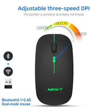 

2.4G 1600 DPI Wireless Mouse Silent Bluetooth 5.1 Dual Mode Silent Mouse 500mAh Rechargeable Mouse For Office Games Charging