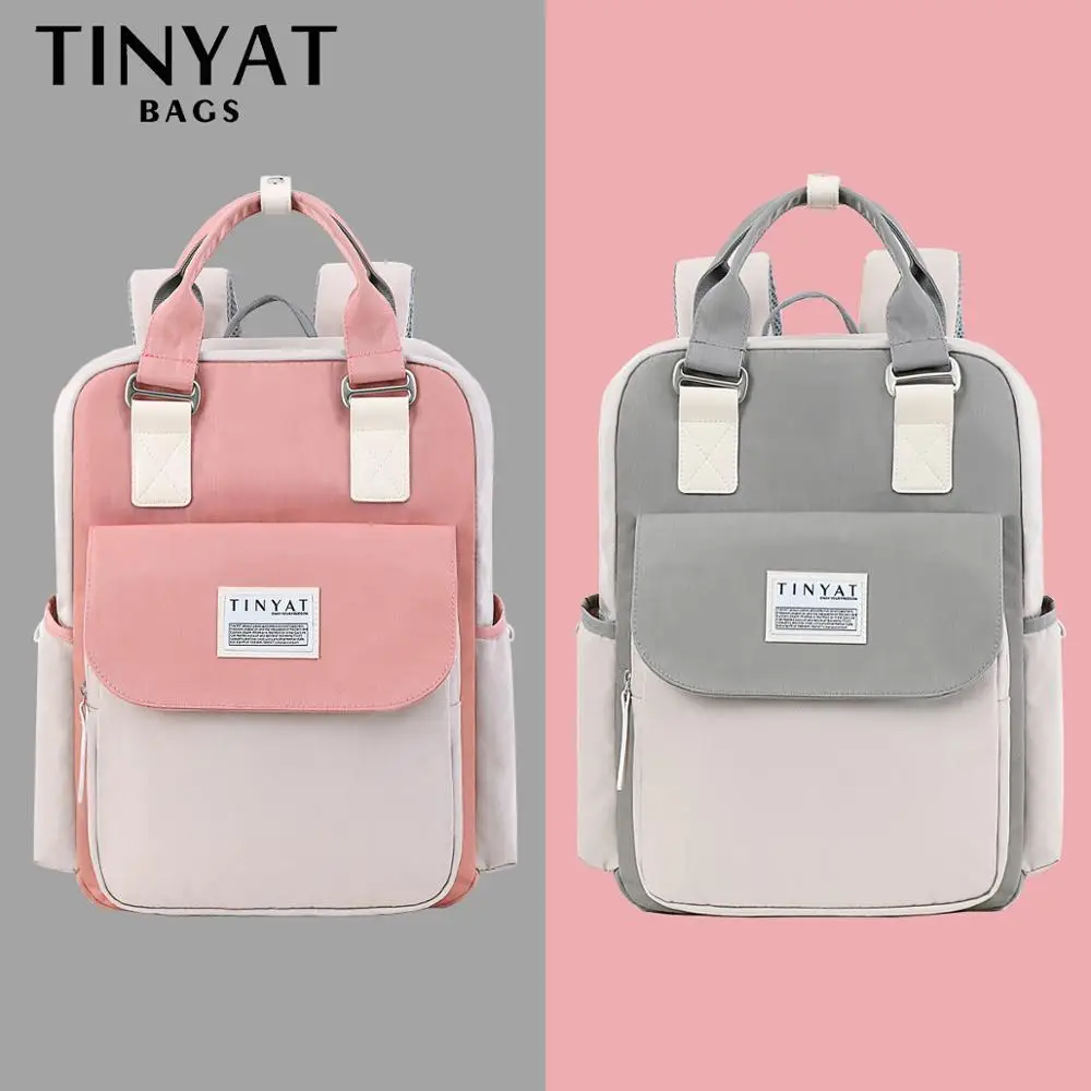 

TINYAT Women fabric backpack Candy waterproof, feminina, laptop backpack 15, pink patchwork, school bags for teenage girls