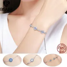 Pulseira, BISAER, 925 пробы, серебро, Лаки, голубой глаз, божьи глаза, женские теннисные браслеты, женские модные ювелирные изделия из стерлингового серебра ECB002
