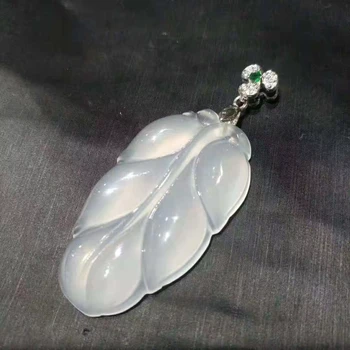 

Koraba 925 Silver Chain White Jade Leaf Pendant Women Gemstone Necklace